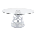 Lilly - Modern 12mm Round Glass + White Dining Table