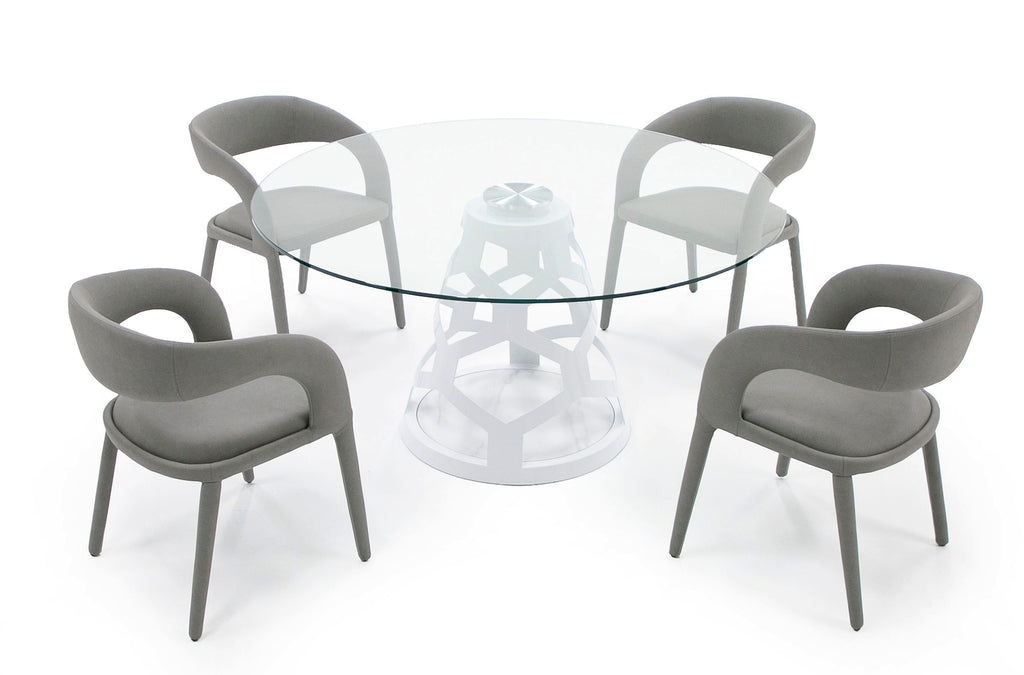 Lilly - Modern 12mm Round Glass + White Dining Table
