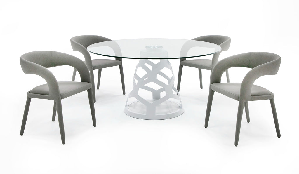 Lilly - Modern 12mm Round Glass + White Dining Table