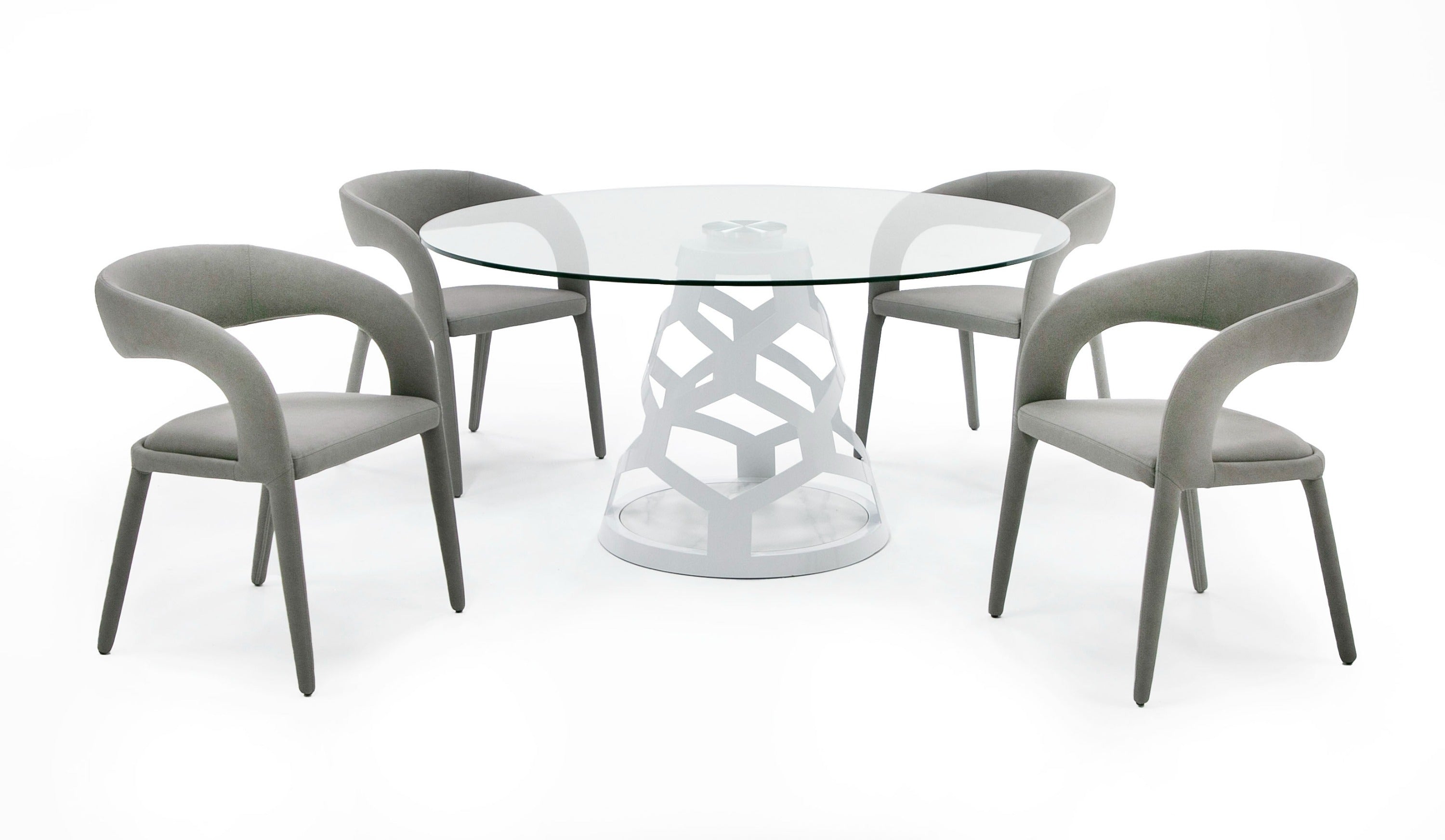 Lilly - Modern 12mm Round Glass + White Dining Table