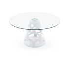 Lilly - Modern 12mm Round Glass + White Dining Table