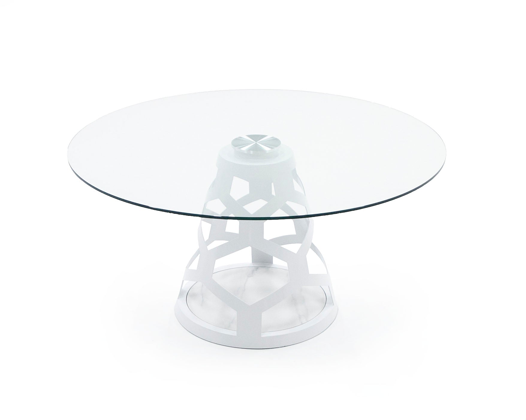 Lilly - Modern 12mm Round Glass + White Dining Table
