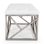 Lindsey Modern White Leatherette & Stainless Steel Bench