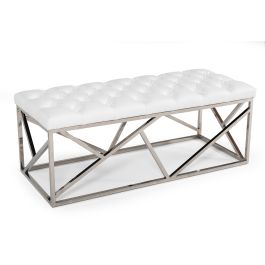 Lindsey Modern White Leatherette & Stainless Steel Bench