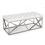 Lindsey Modern White Leatherette & Stainless Steel Bench