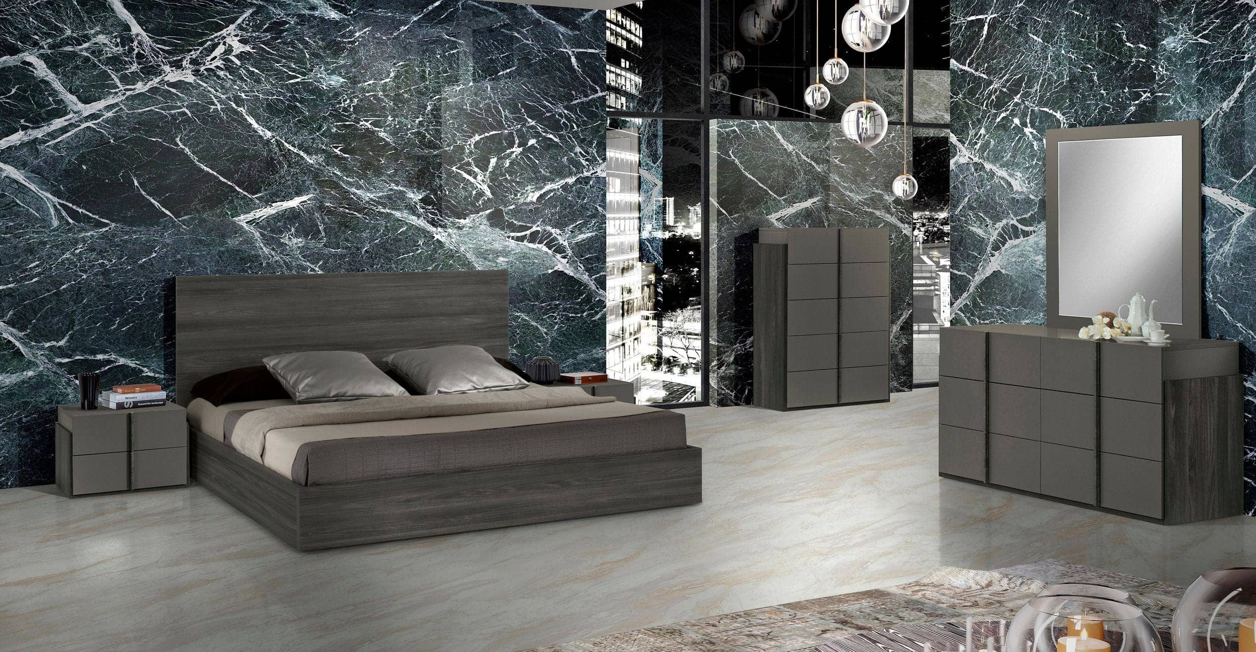 Lucia - Italian Modern Matte Grey / Elm Grey Bedroom Set - Italian Modern Matte Grey / Elm Grey Bedroom Set - Eastern King