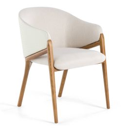 Lunde Cream Fabric and Walnut Arm Dining Chair
