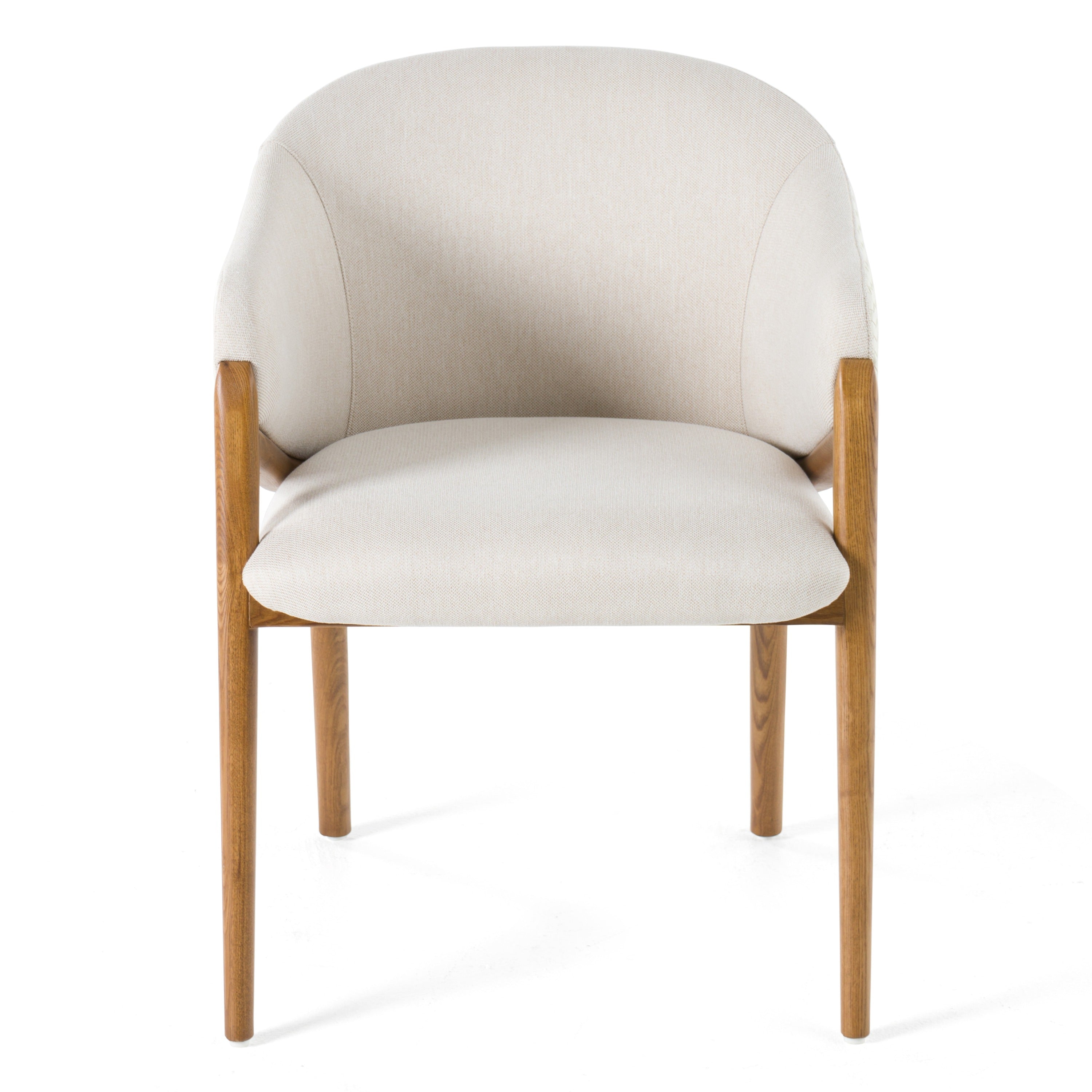 Lunde Cream Fabric and Walnut Arm Dining Chair