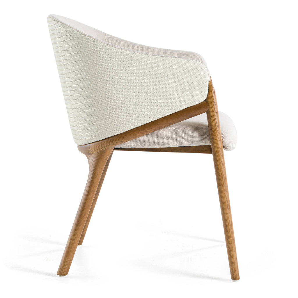 Lunde Cream Fabric and Walnut Arm Dining Chair