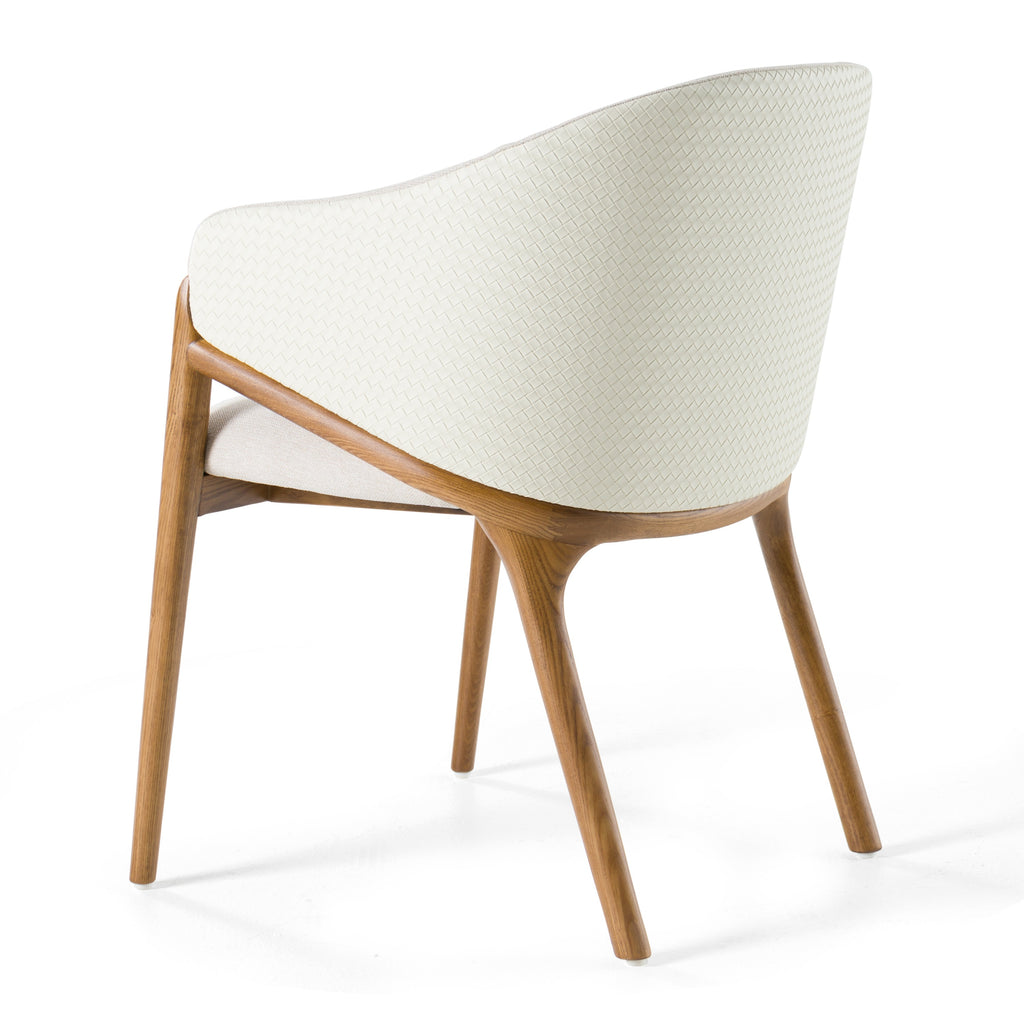Lunde Cream Fabric and Walnut Arm Dining Chair