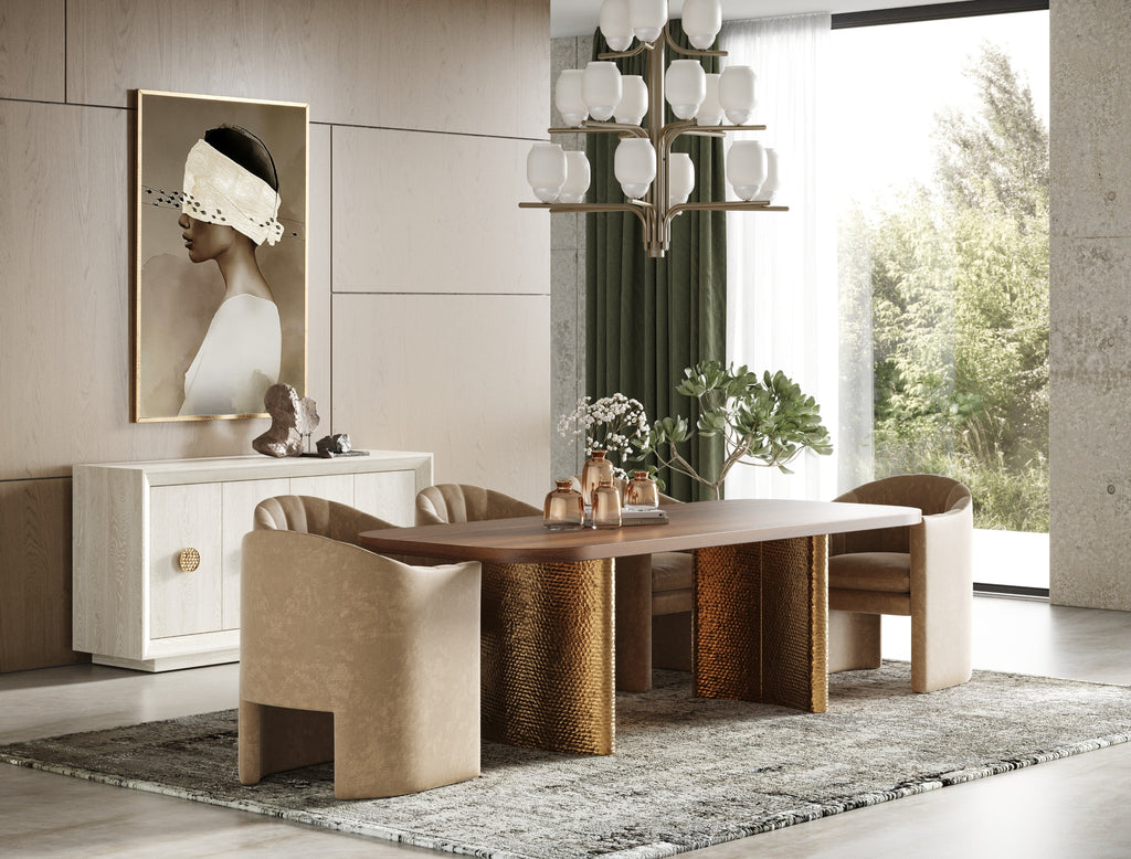 Marjorie - Modern Walnut + Brushed Gold Rectangular Dining Table