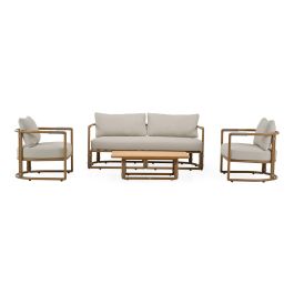 Malta - Outdoor Light Grey + Teak Sofa Set