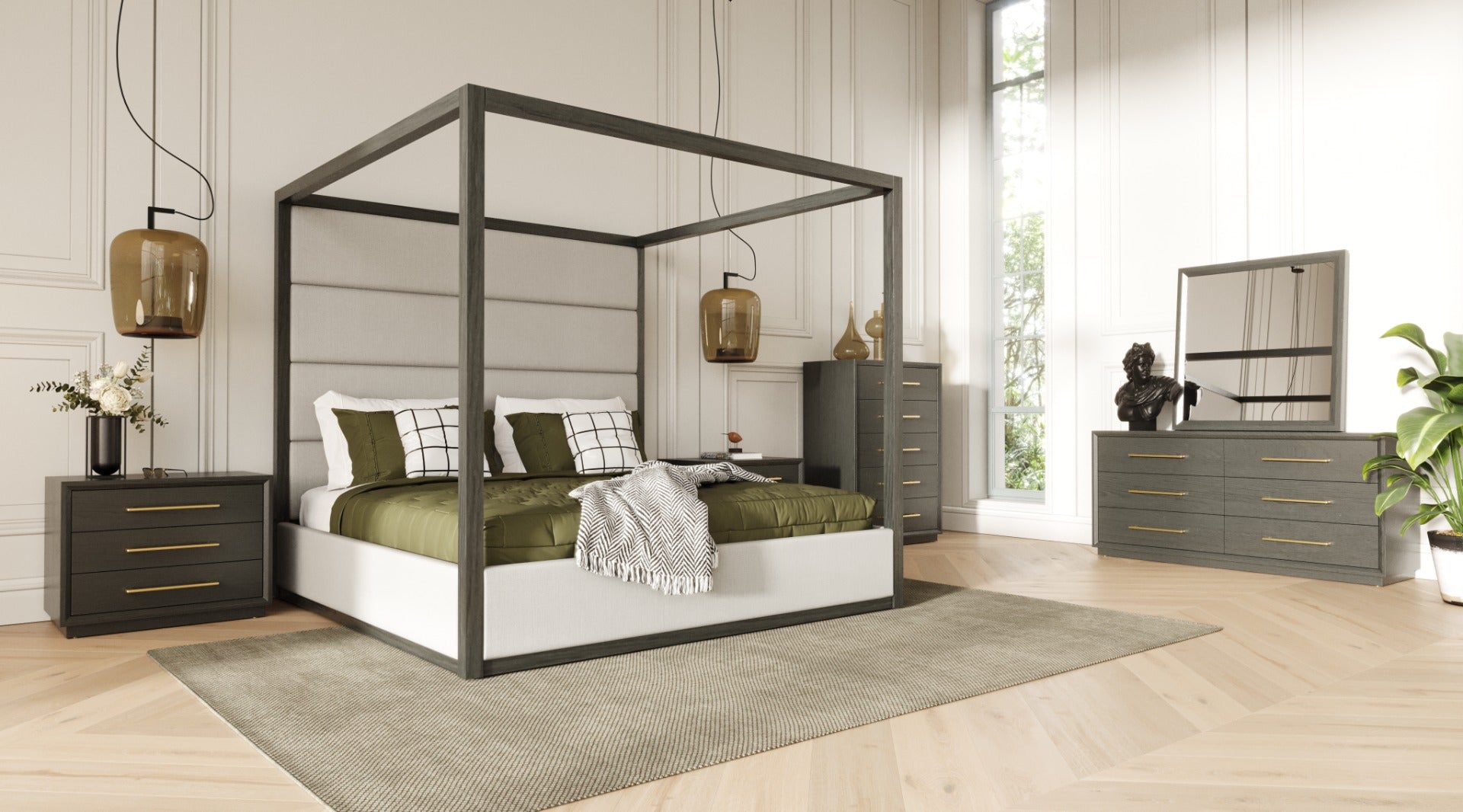 Manhattan - Contemporary Canopy Grey Bedroom Set - Contemporary Canopy Grey Bedroom Set