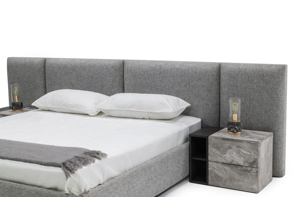 Maranello - Modern Grey Fabric Bed with Two Nightstands - Modern Grey Fabric Bed with Two Nightstands