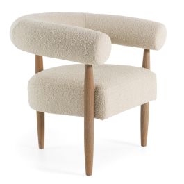 Marchland - Modern Beige Fabric + Oak Accent Chair