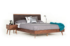 Eastern King Marshall Mid-Century Modern Brown Fabric & Walnut Bed
