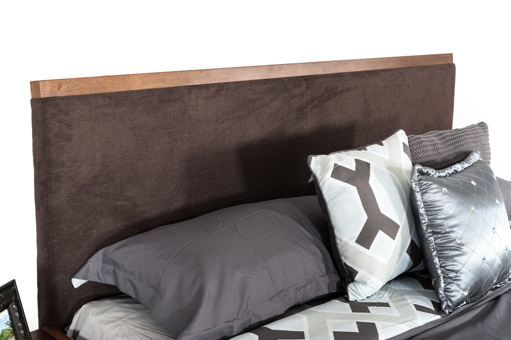 Eastern King Marshall Mid-Century Modern Brown Fabric & Walnut Bed