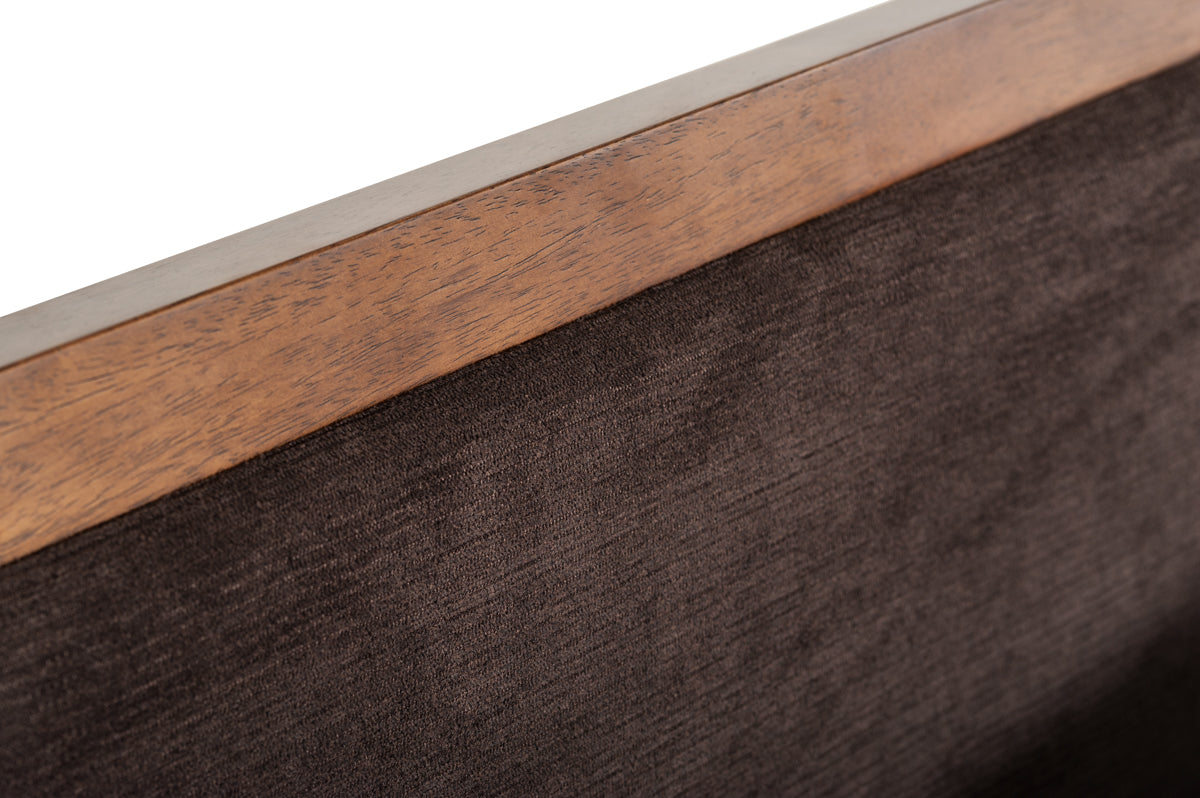 Eastern King Marshall Mid-Century Modern Brown Fabric & Walnut Bed