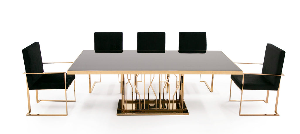 Marston Modern Black Glass & Rosegold Dining Table