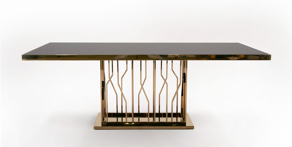 Marston Modern Black Glass & Rosegold Dining Table