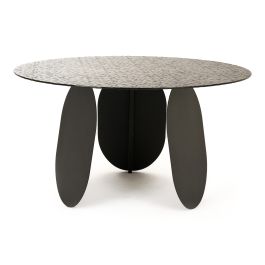 Maxine - Modern Hammered Grey Glass Round Dining Table