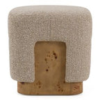 Mayfair - Contemporary Beige Fabric + Burl Square Ottoman