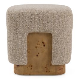 Mayfair - Contemporary Beige Fabric + Burl Square Ottoman