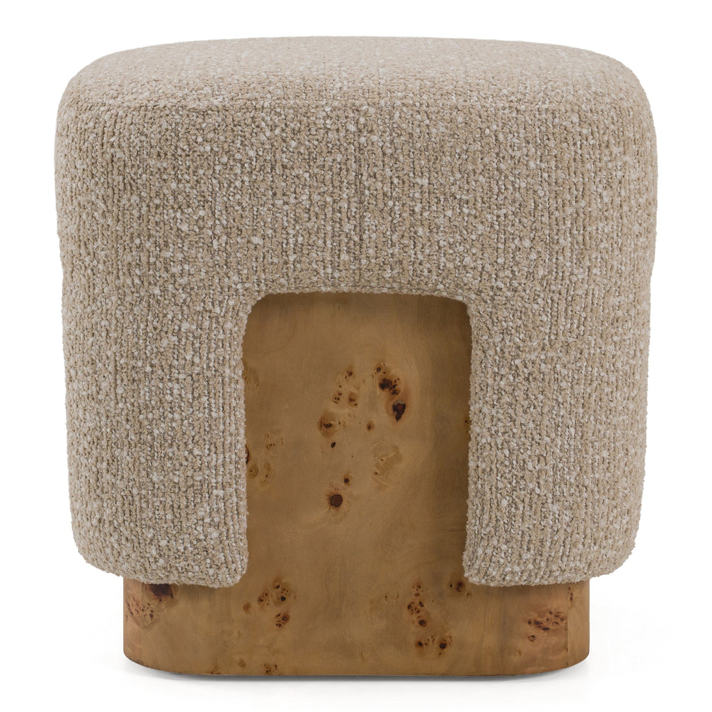 Mayfair - Contemporary Beige Fabric + Burl Square Ottoman