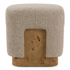 Mayfair - Contemporary Beige Fabric + Burl Square Ottoman