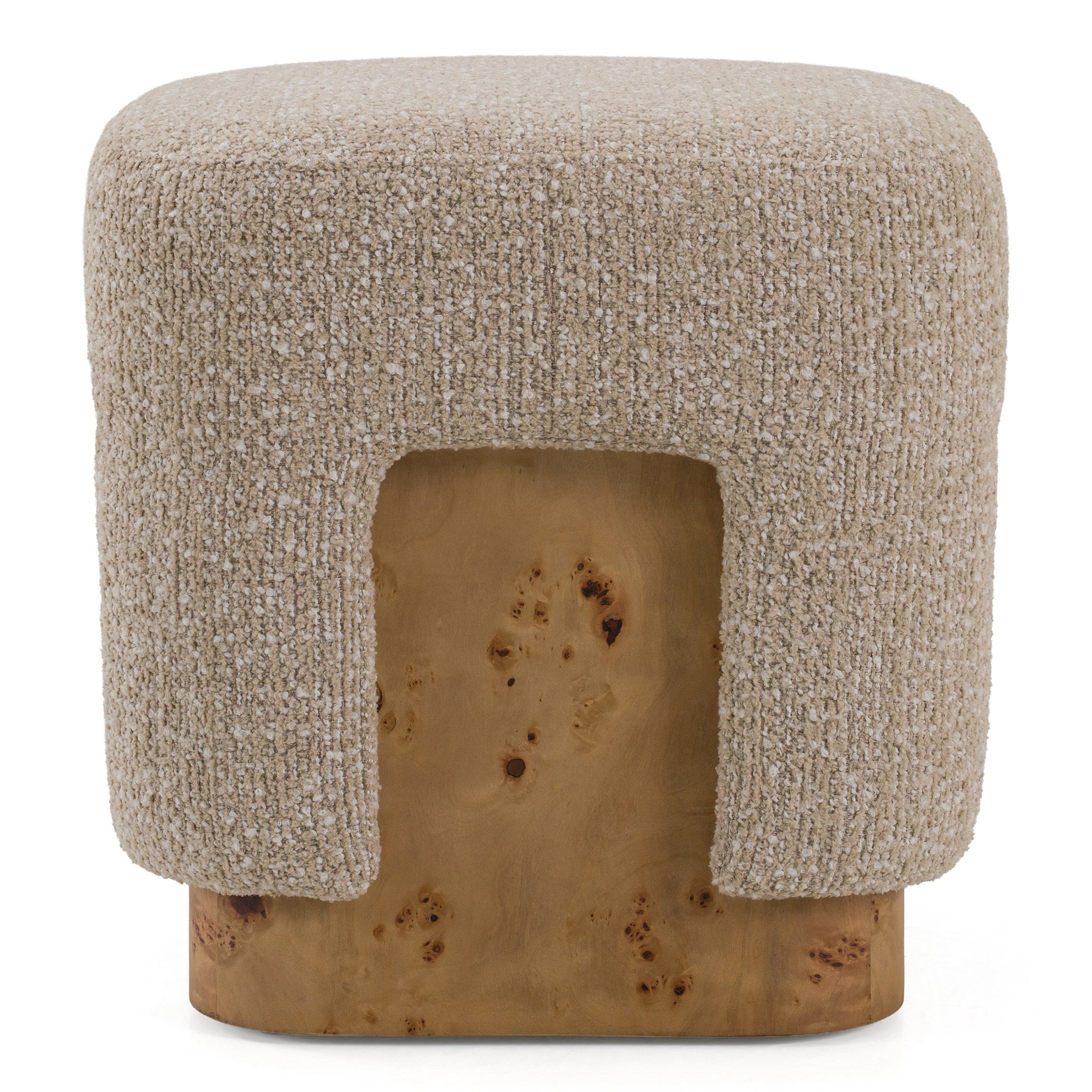 Mayfair - Contemporary Beige Fabric + Burl Square Ottoman