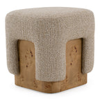Mayfair - Contemporary Beige Fabric + Burl Square Ottoman