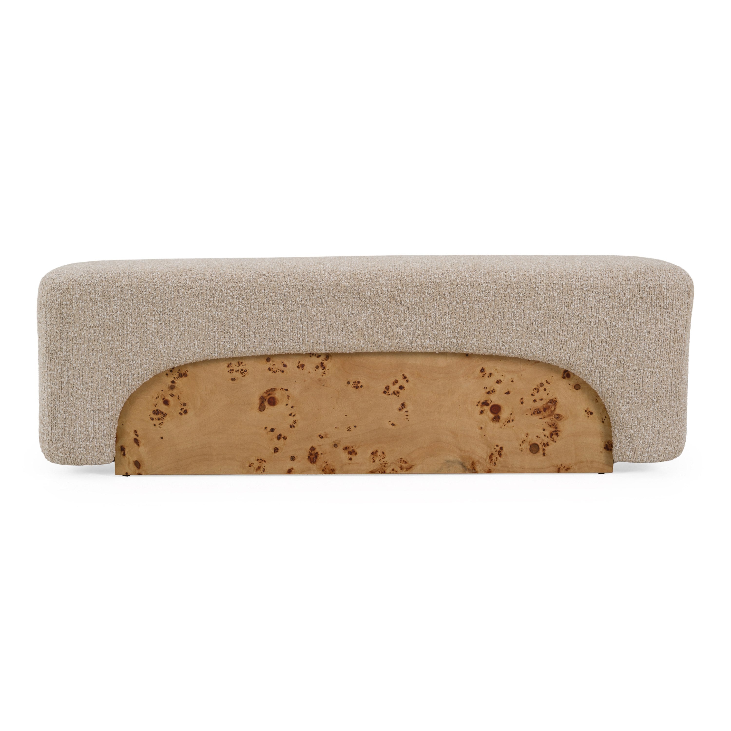 Mayfair - Contemporary Beige Fabric + Burl Bench Ottoman
