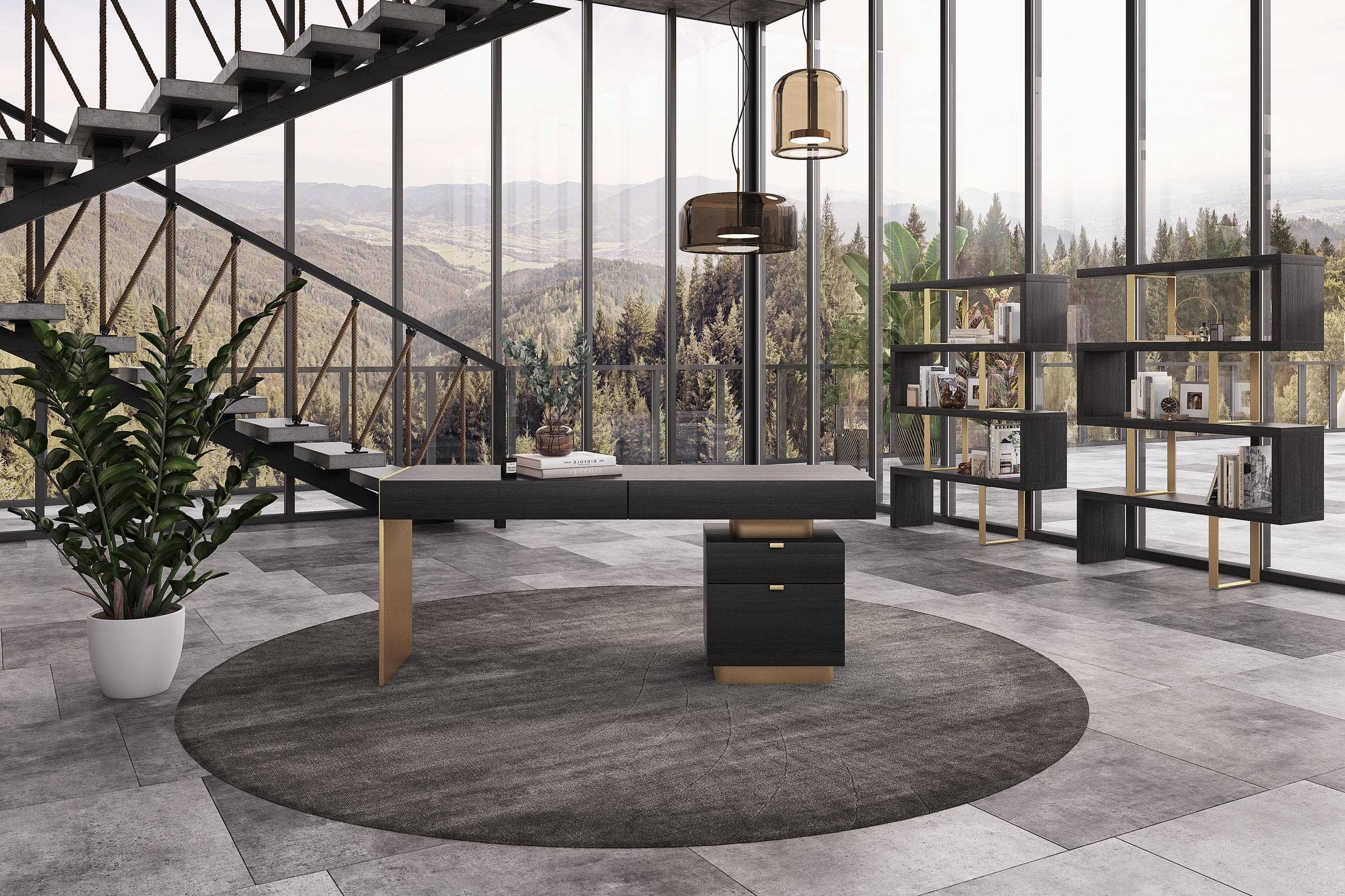 Maze - Elm Grey & Gold Bookcase