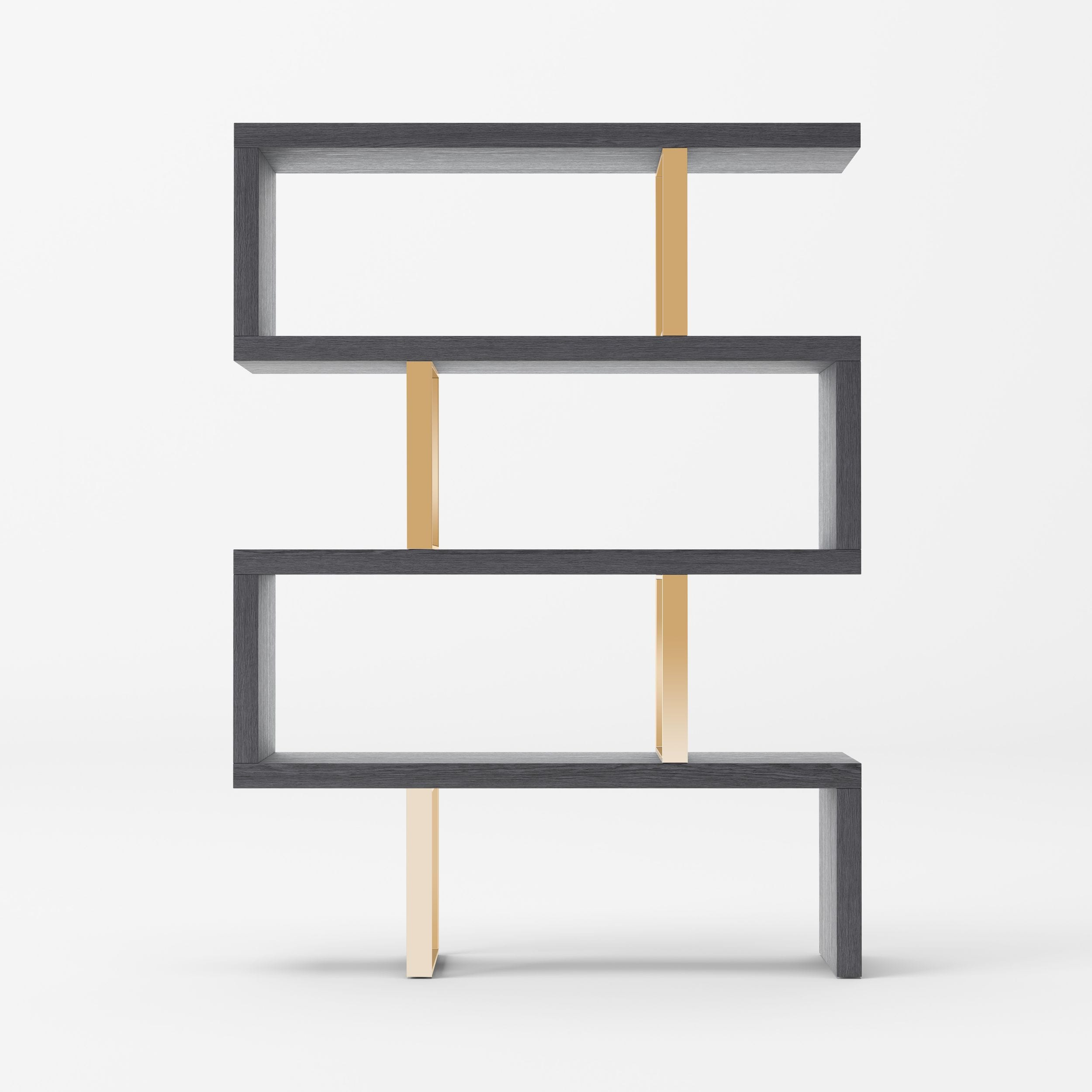 Maze - Elm Grey & Gold Bookcase
