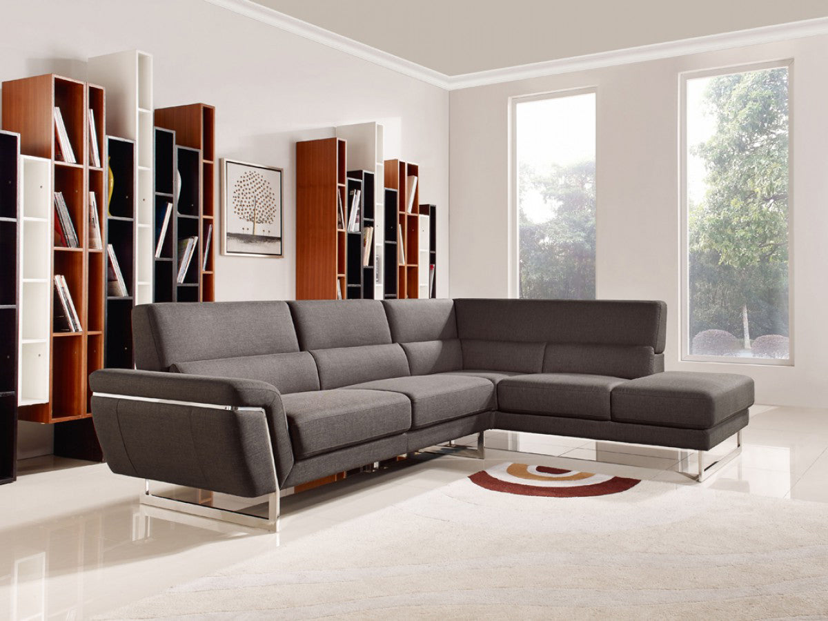 Divani Casa Navarro Modern Brown Fabric Sectional Sofa w/ Right Facing Chaise – Living Room View