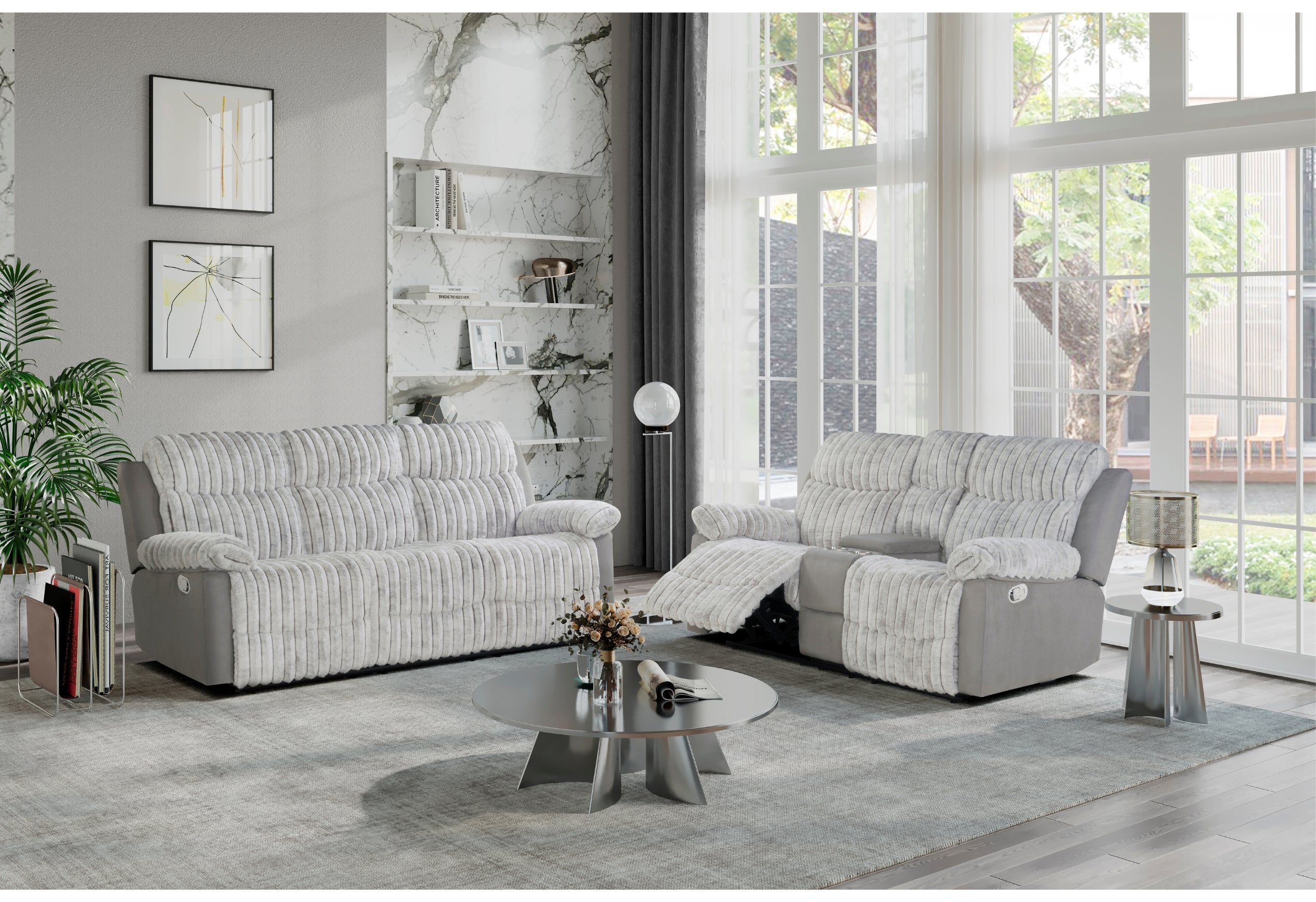 U6028 GREY RECLINING SOFA/CONSOLE RECLINING LOVESEAT