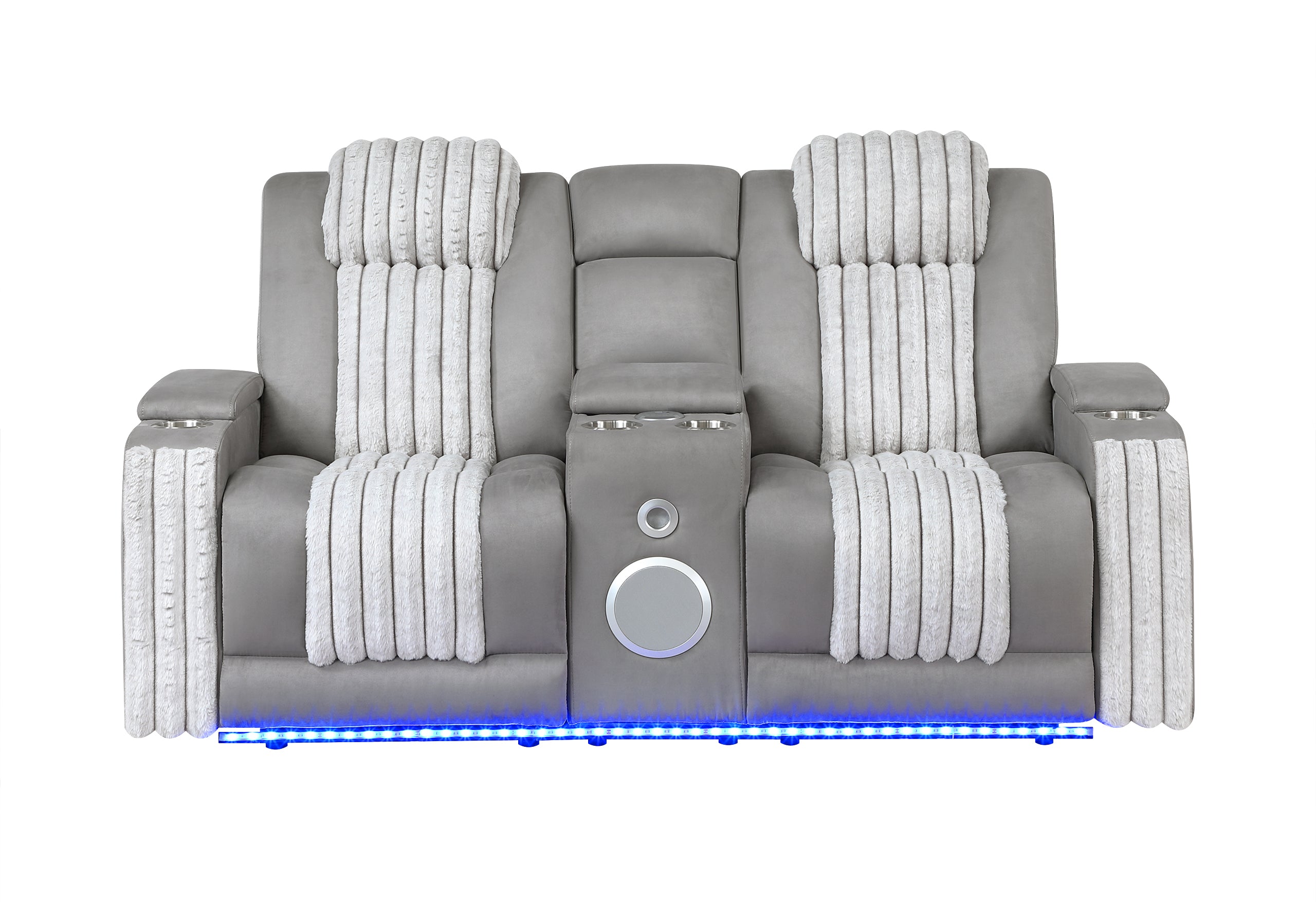 U8000 GREY POWER RECLINING LOVESEAT W/ CONSOLE, POWER HEADREST, LED LIGHT, & BLUETOOTH SPEAKER