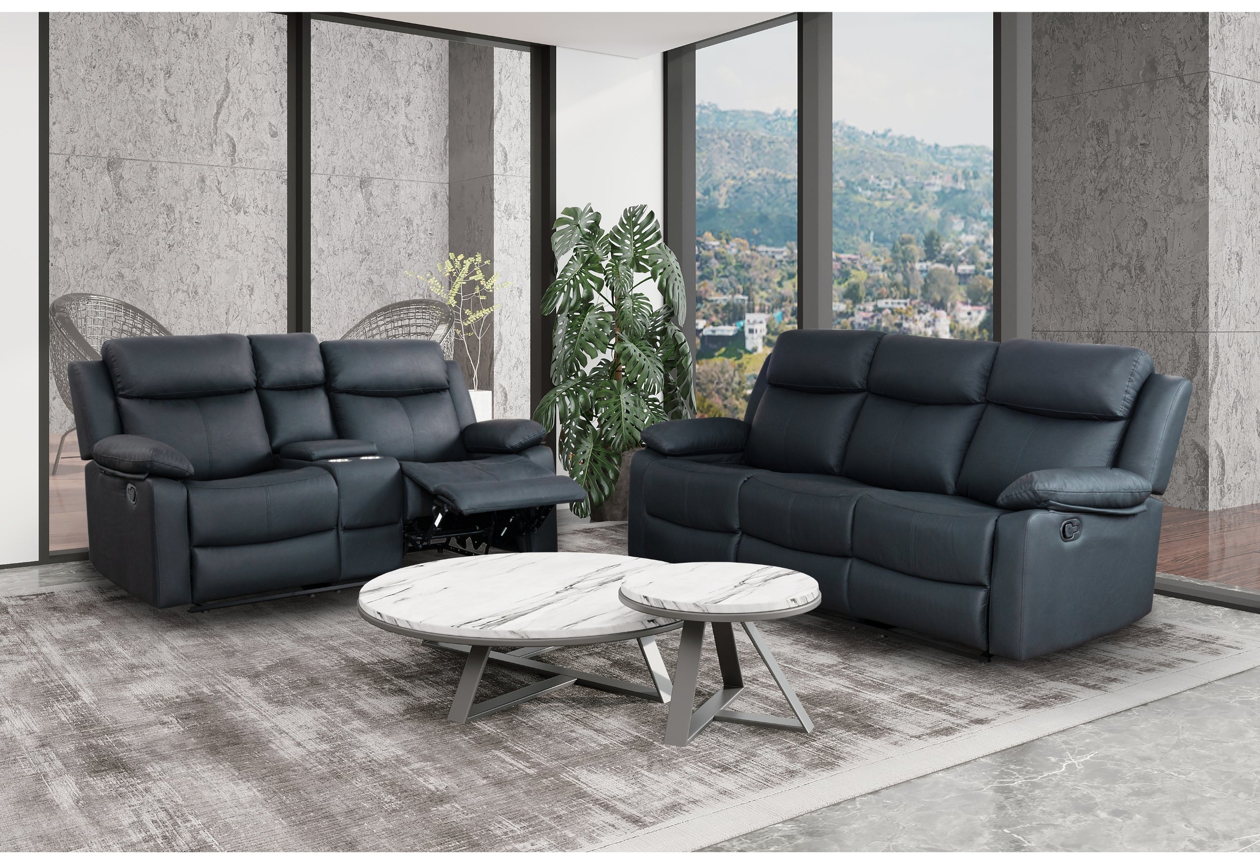 U6026 BLACK PU 72A RECLINING SOFA/CONSOLE RECLINING LOVESEAT