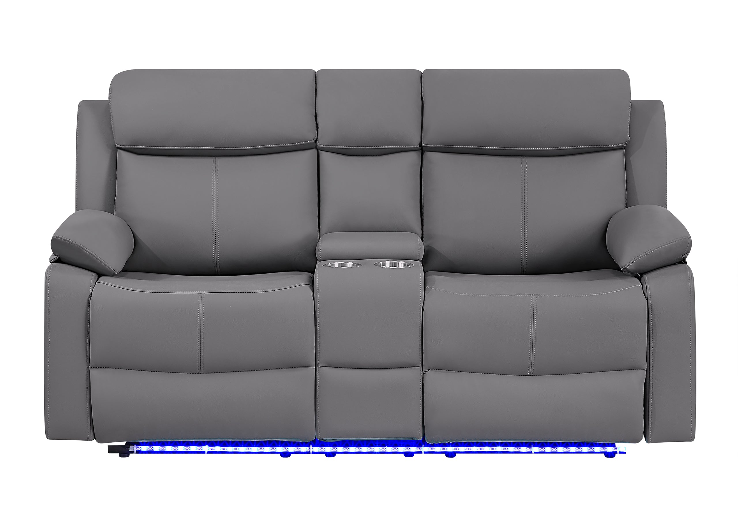 U6026 GREY PU 46A CONSOLE RECLINING LOVESEAT WITH LED