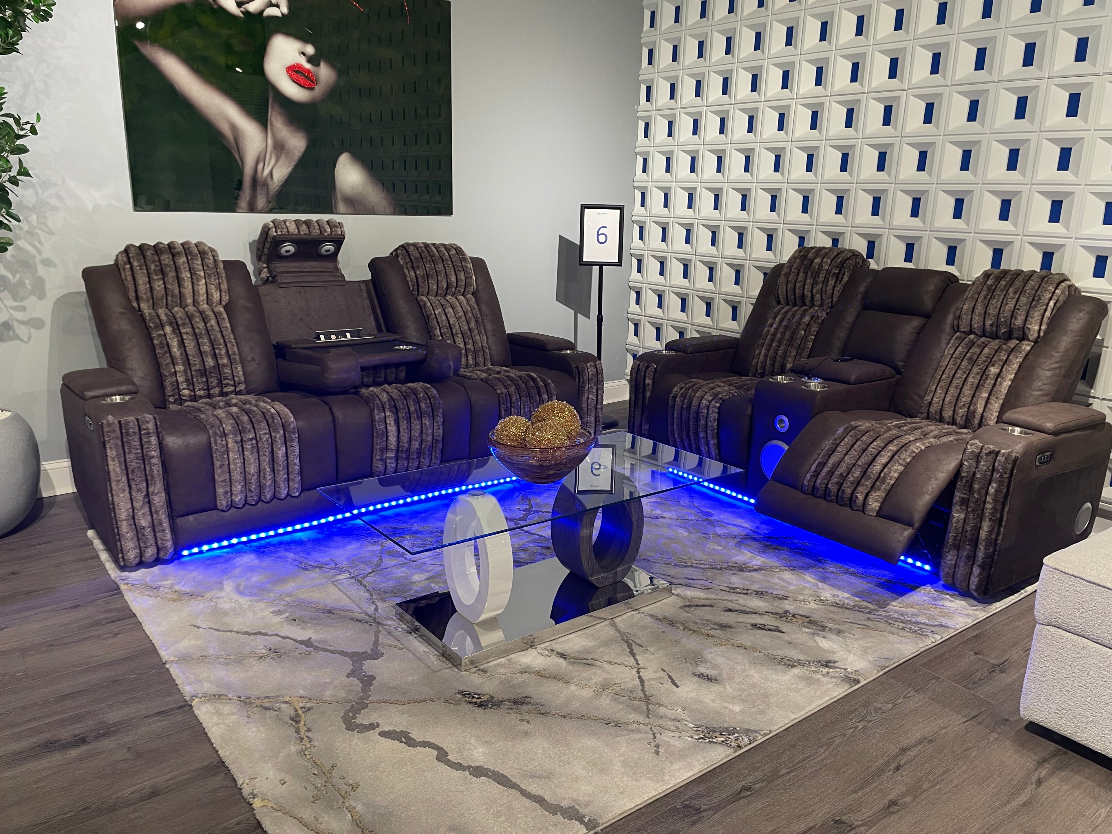 U8000 BLACK POWER CONSOLE RECLINING LOVESEAT/ POWER RECLINING SOFA/ POWER RECLINER W/ POWER HEADREST