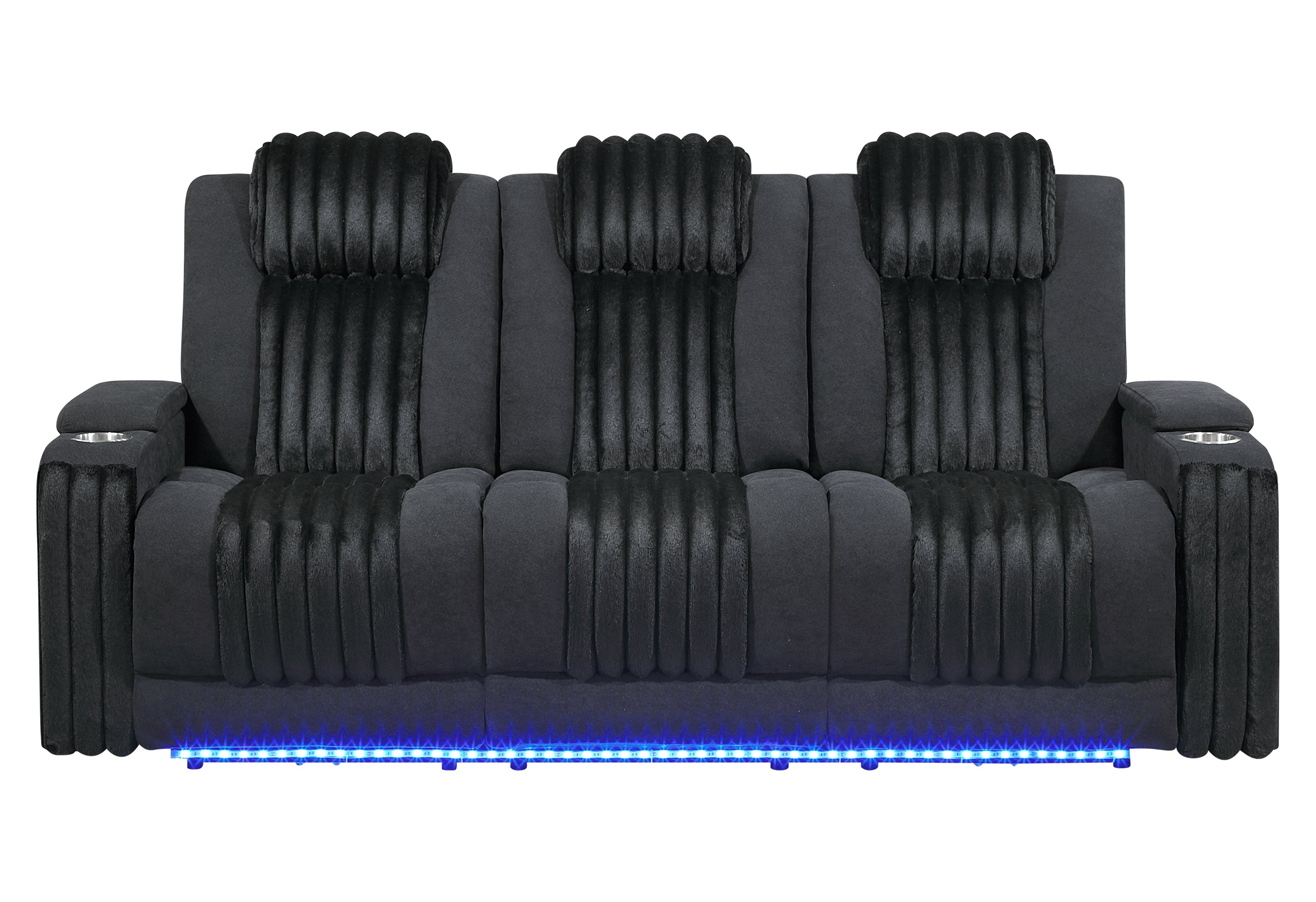 U8000 BLACK POWER RECLINING SOFA W/POWER HEADREST, DROPDOWN TABLE W/ WOOD TRIM & READING LIGHT, & LED LIGHT