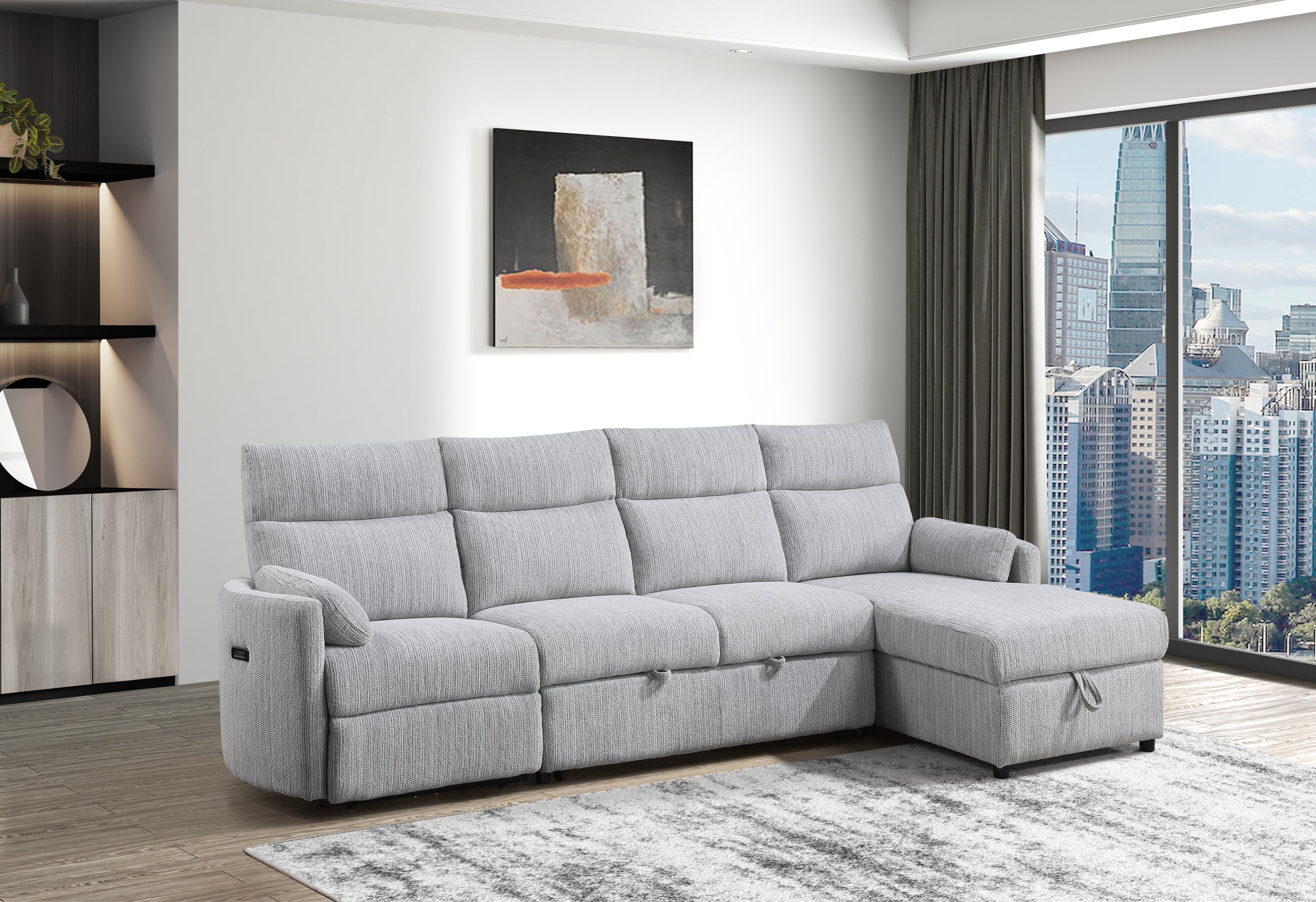 U8571 SLEEPER SOFA WITH STORAGE CHAISE AND POWER RECLINER W/ USB A/C