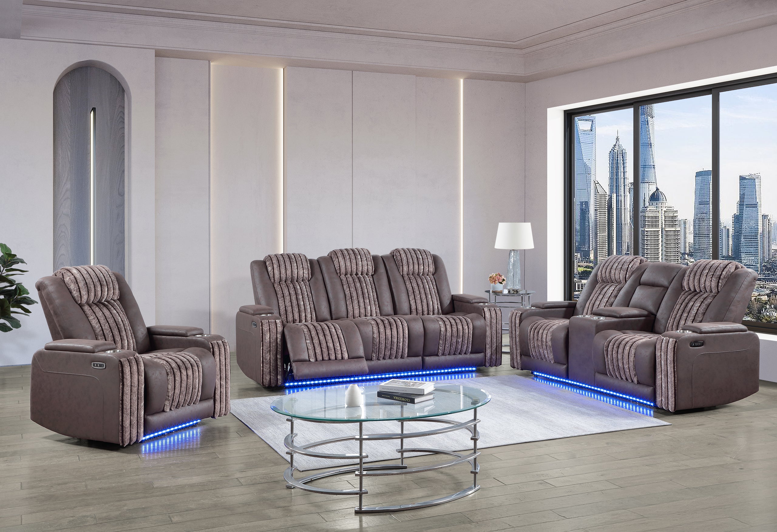 U8000 BROWN POWER CONSOLE RECLINING LOVESEAT/ POWER RECLINING SOFA/ POWER RECLINER W/ POWER HEADREST