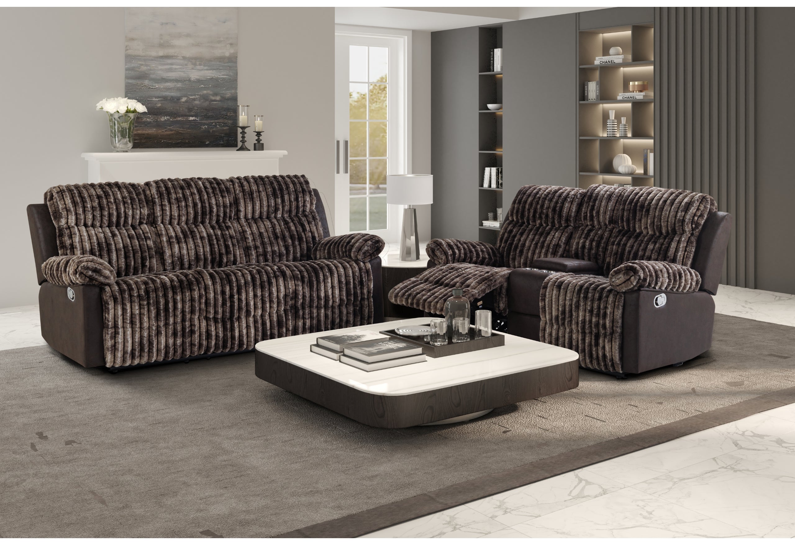 U6028 BROWN RECLINING SOFA/CONSOLE RECLINING LOVESEAT