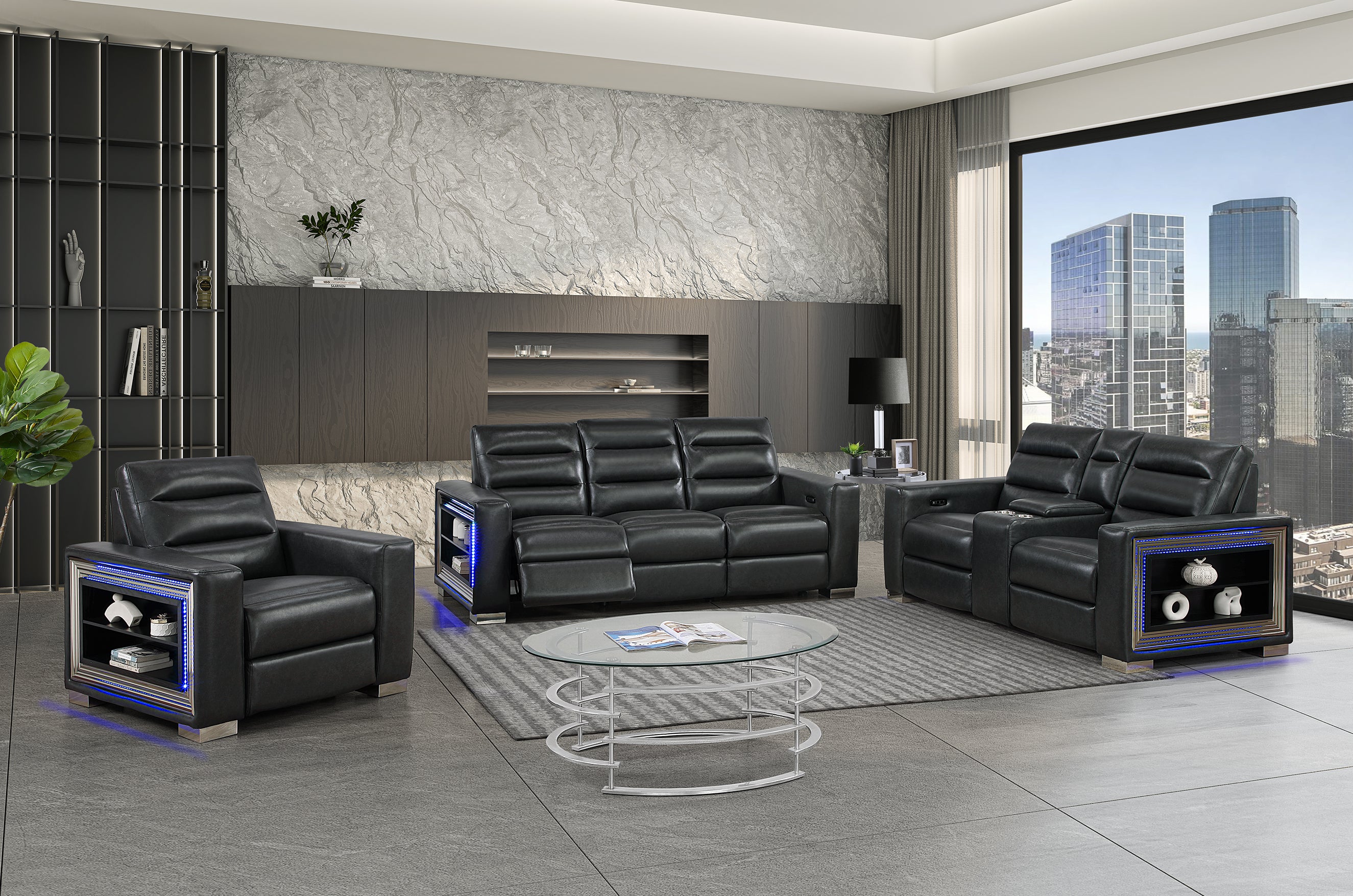 YLIME BLANCHE CHARCOAL POWER RECLINING SOFA WITH USB AND BOOKCASE ARM LED POWER CONSOLE RECLINING LOVESEAT WITH BOOKCASE LED POWER RECLINER WITH BOOKCASE LED