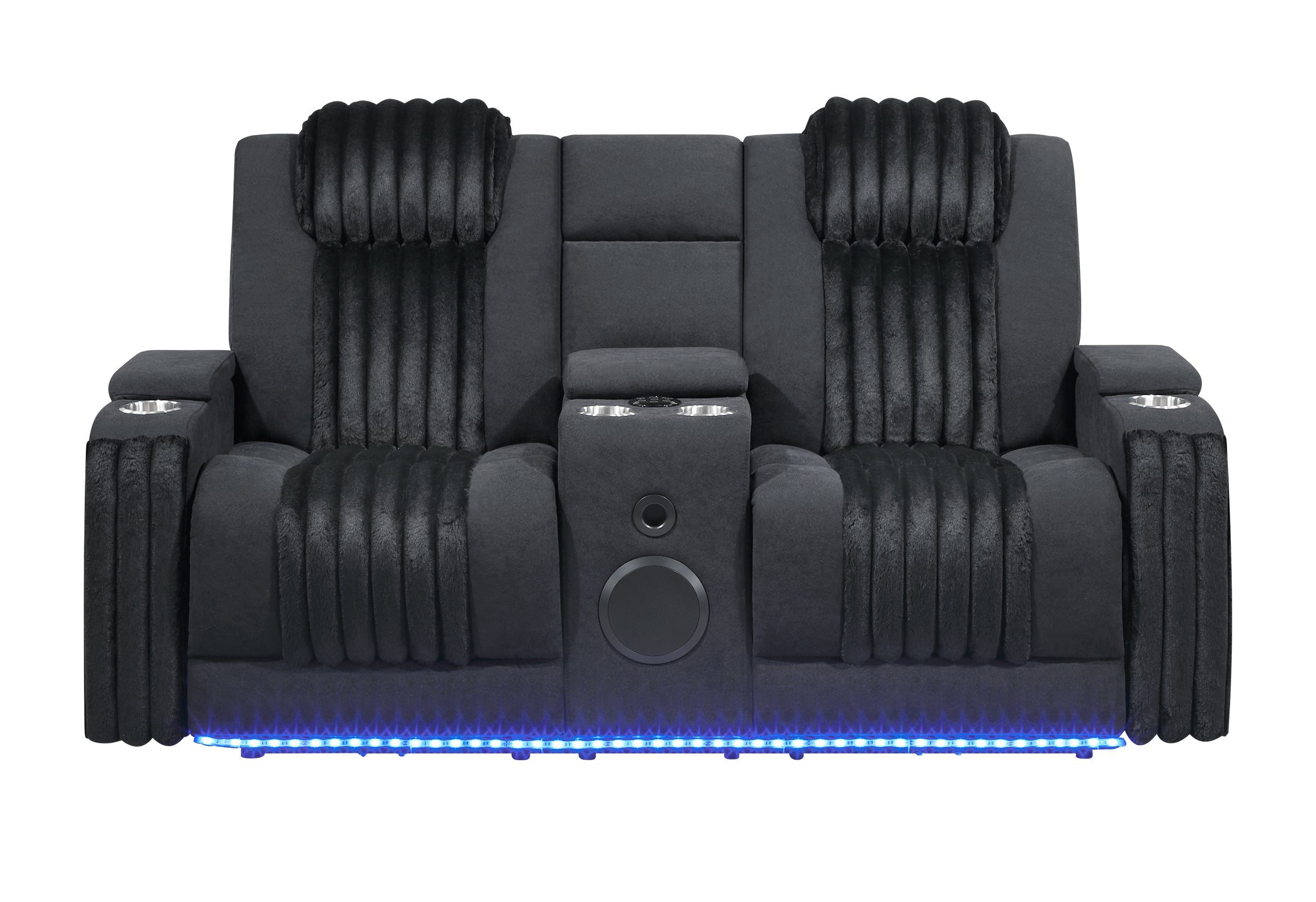 U8000 BLACK POWER RECLINING LOVESEAT W/ CONSOLE,  POWER HEADREST, LED LIGHT, & BLUETOOTH SPEAKER