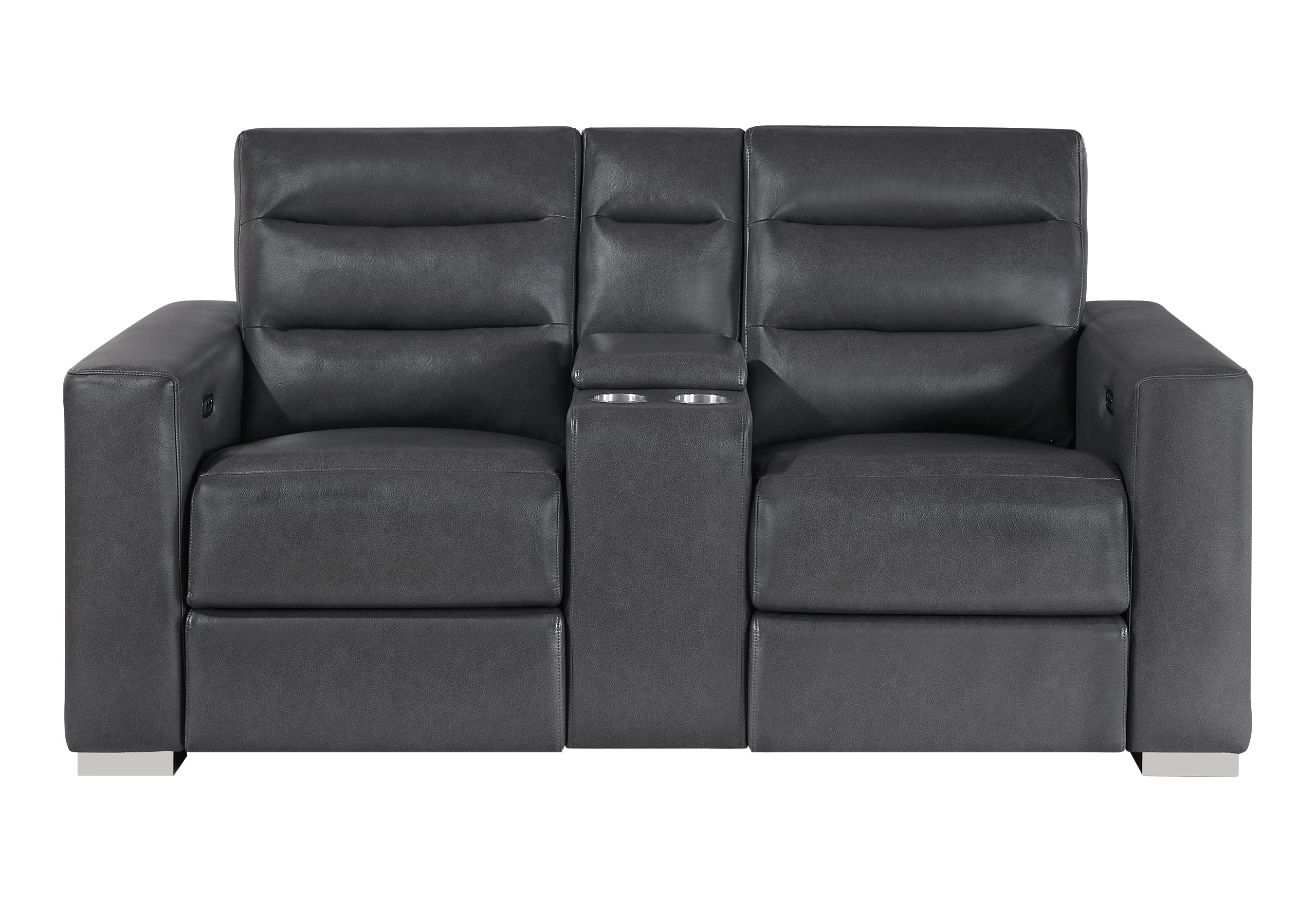 YLIME BLANCHE CHARCOAL POWER CONSOLE RECLINING LOVESEAT WITH BOOKCASE LED