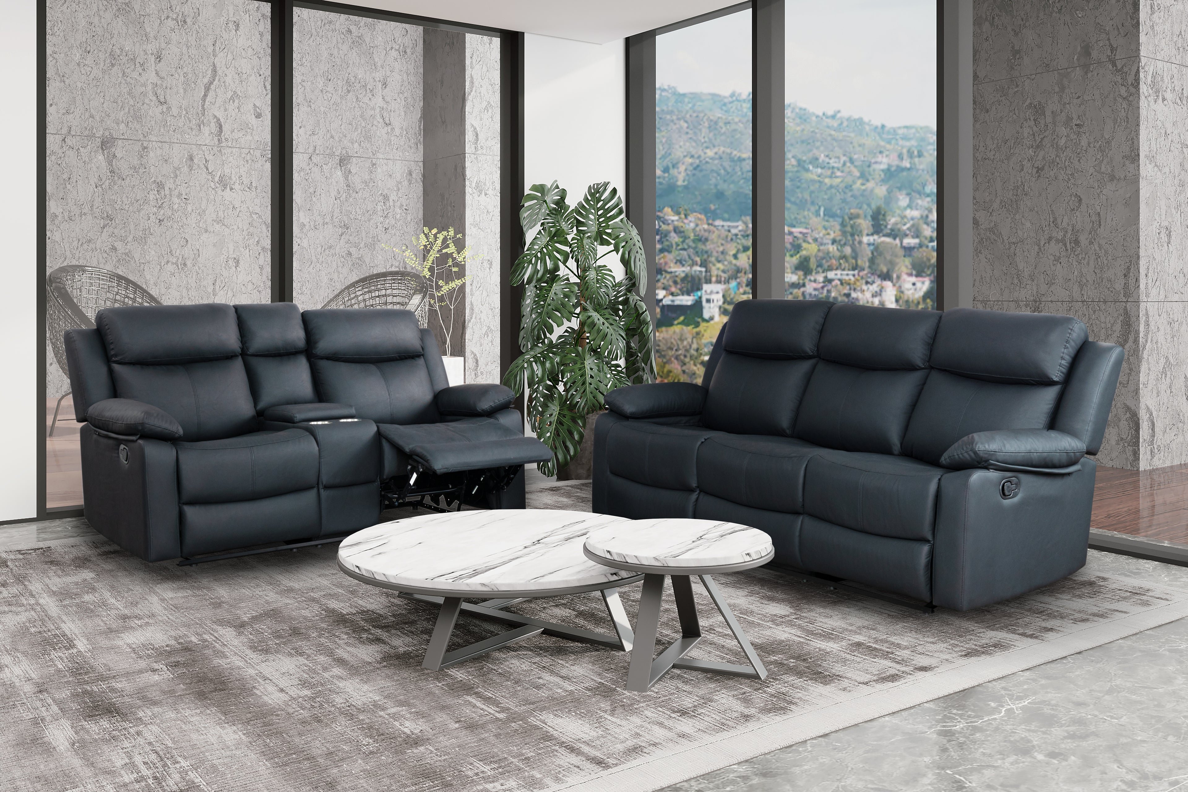 U6026 BLACK PU 72A RECLINING SOFA AND CONSOLE RECLINING LOVESEAT WITH LED AND SPEAKER