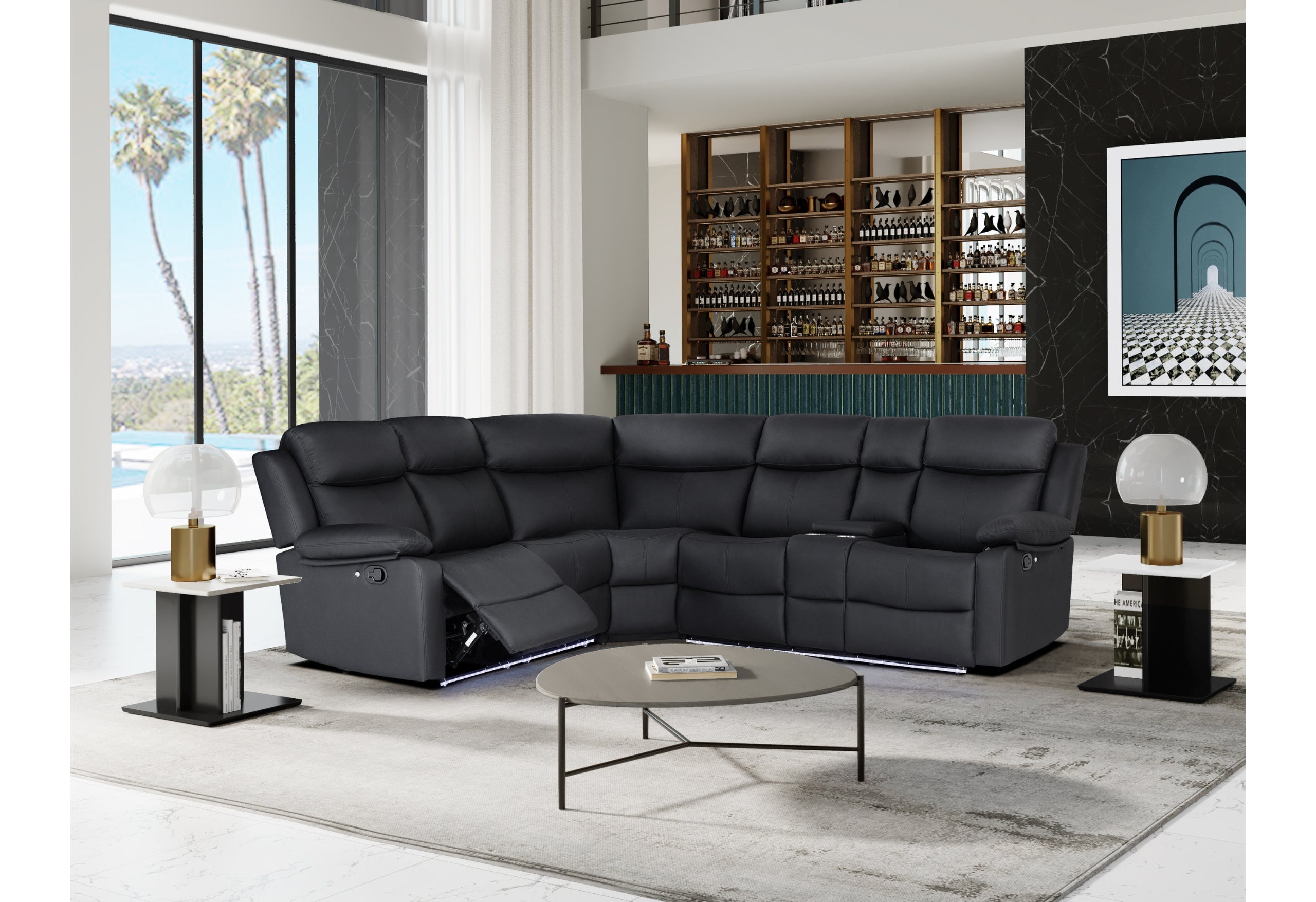 U6026 BLACK PU 72A RIGHT SIDE FACING SECTIONAL