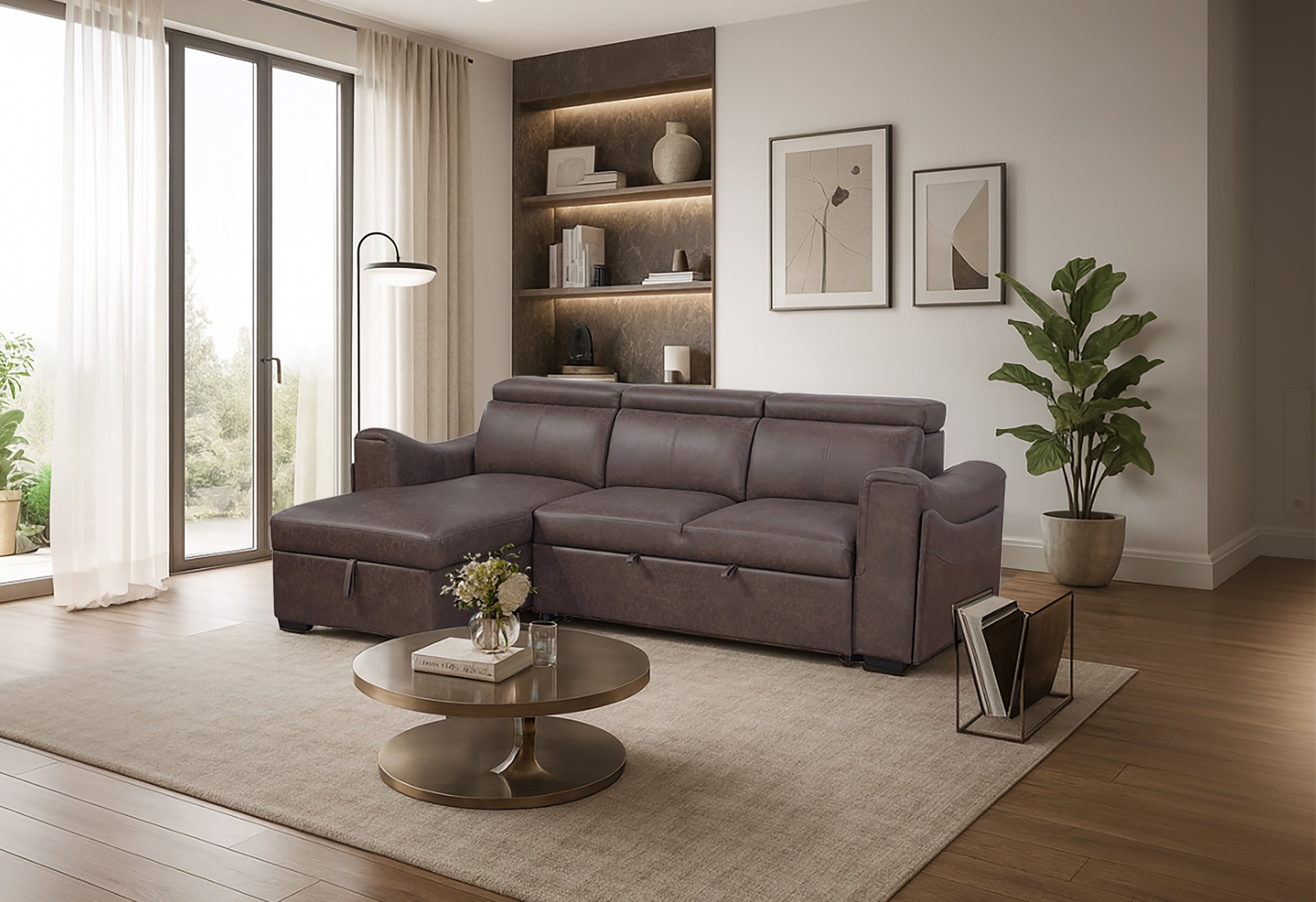 U6638 BROWN PULL OUT SOFA BED